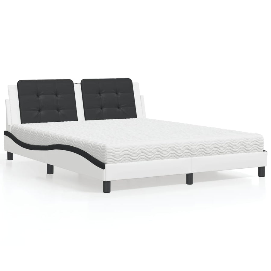Bed Met Matras Kunstleer 160 x 200 cm Wit en zwart