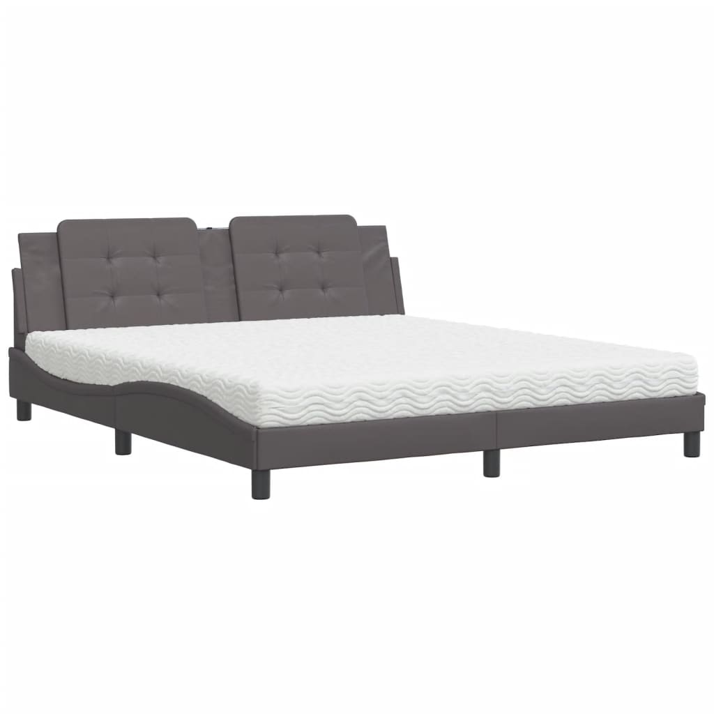 Bed met matras kunstleer grijs 180x200 cm