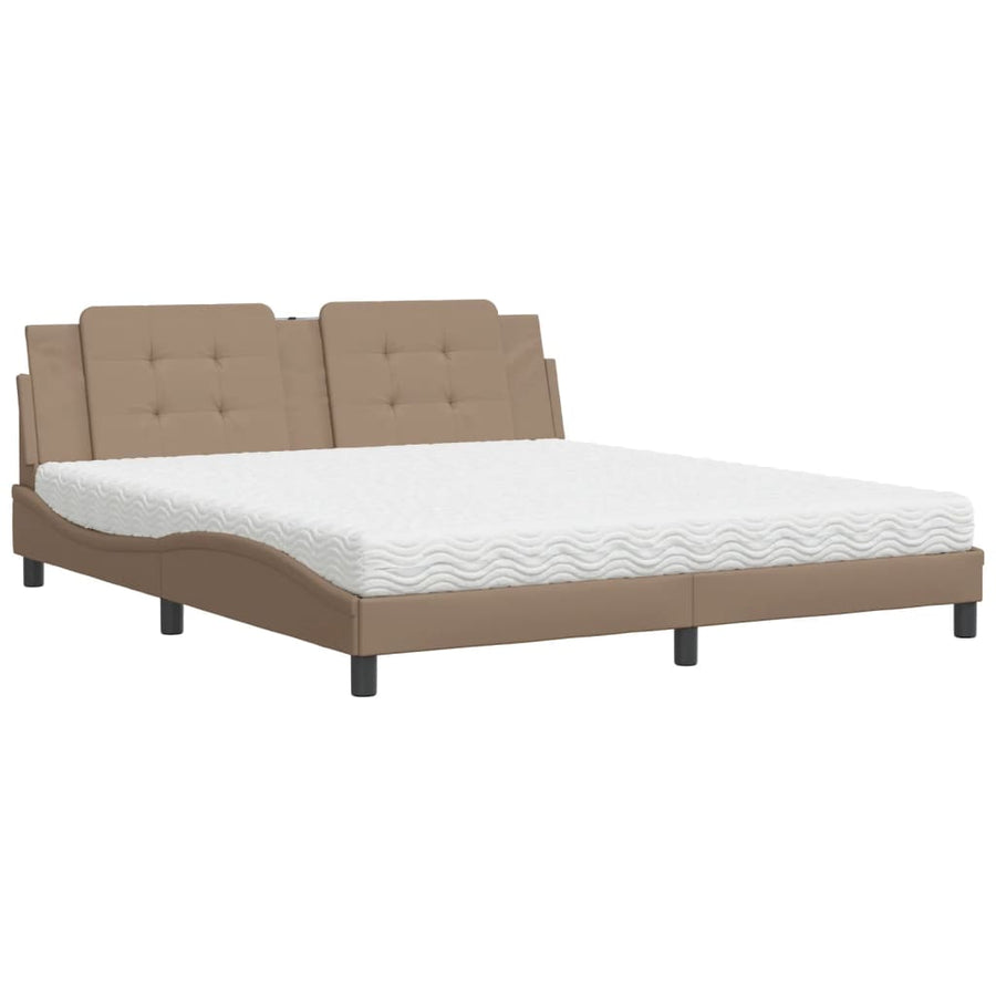 Bed met matras kunstleer cappuccinokleurig 180x200 cm