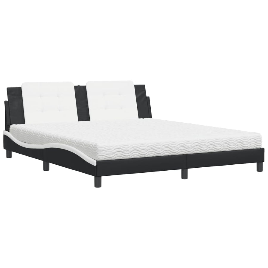 Bed met matras kunstleer zwart en wit 180x200 cm