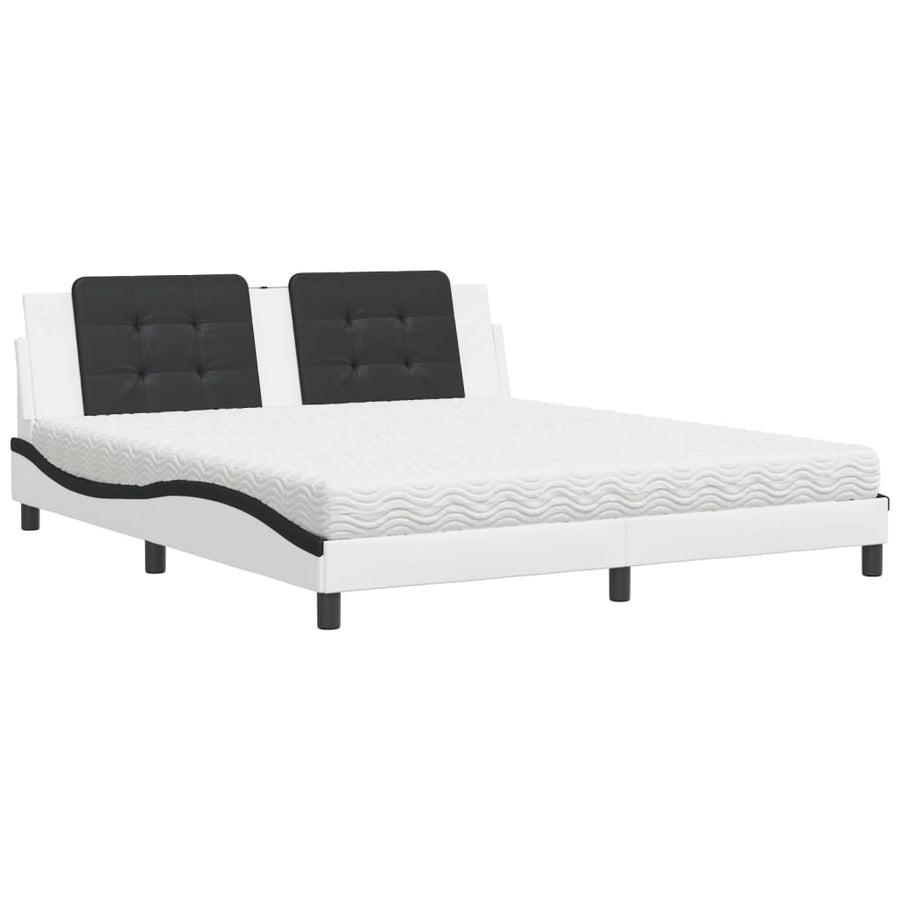 Bed met matras kunstleer wit en zwart 180x200 cm