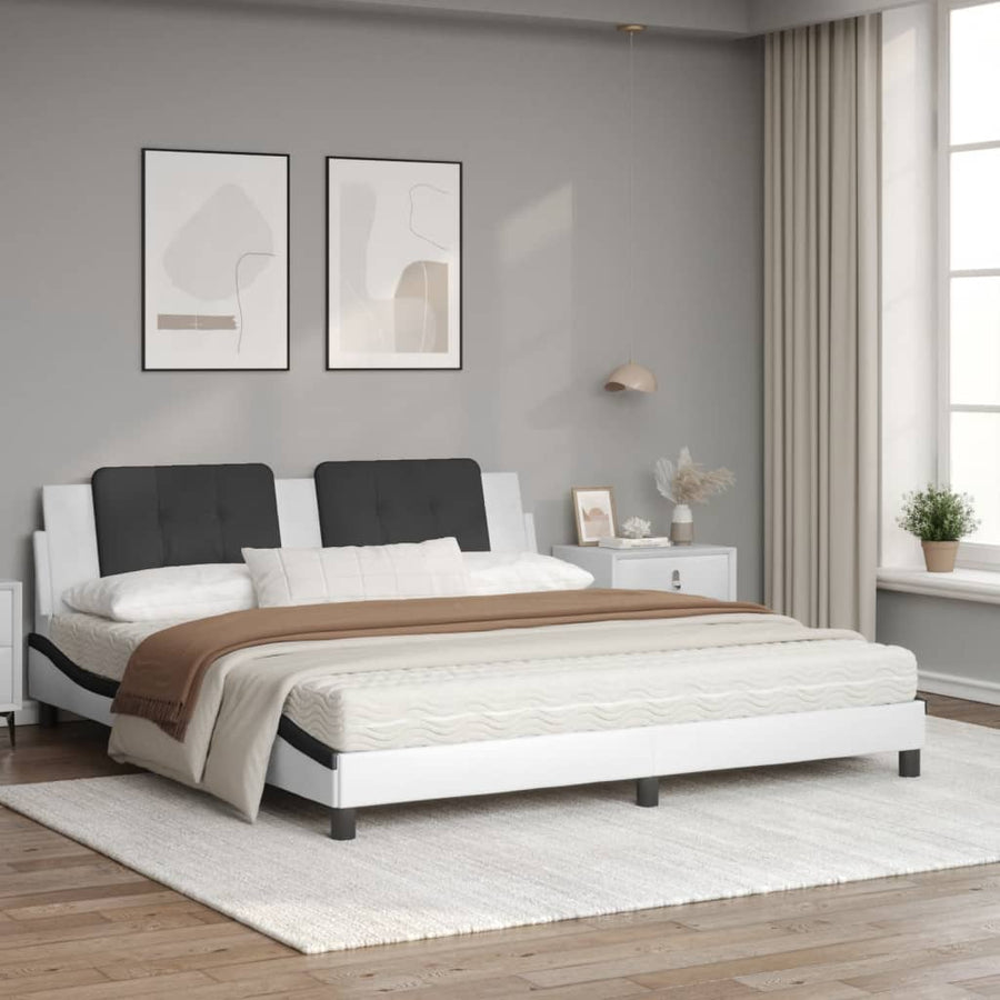 Bed met matras kunstleer wit en zwart 180x200 cm