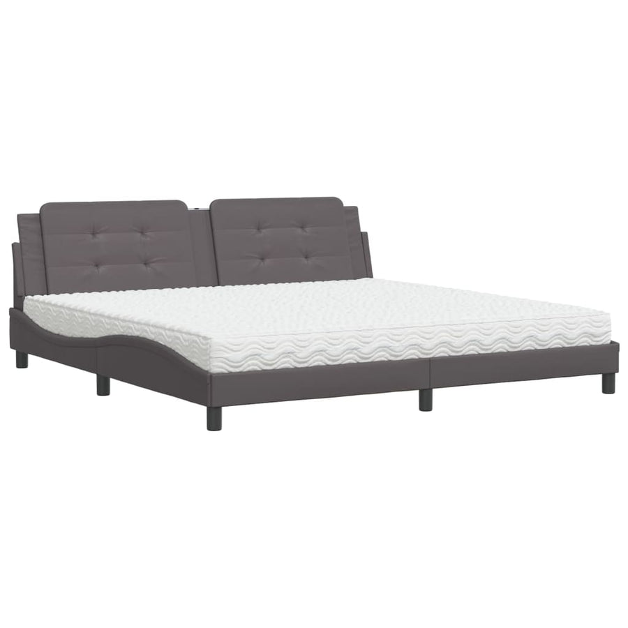 Bed met matras kunstleer grijs 200x200 cm