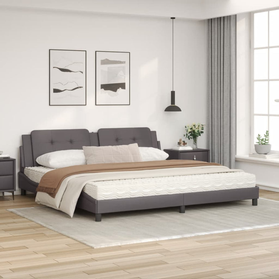 Bed met matras kunstleer grijs 200x200 cm