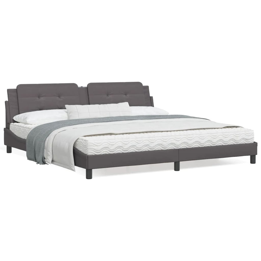 Bed met matras kunstleer grijs 200x200 cm