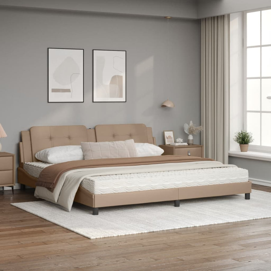 Bed met matras kunstleer cappuccinokleurig 200x200 cm