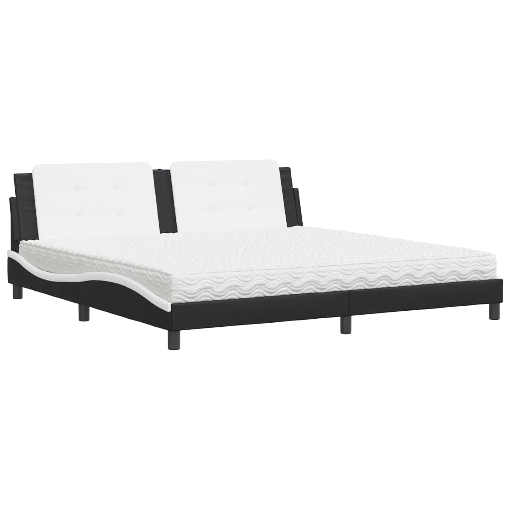 Bed Met Matras Kunstleer 200 x 200 cm Zwart en wit