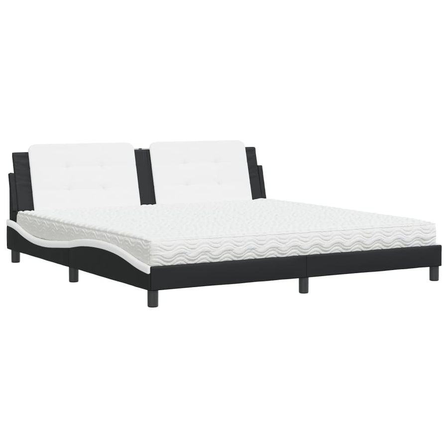 Bed Met Matras Kunstleer 200 x 200 cm Zwart en wit