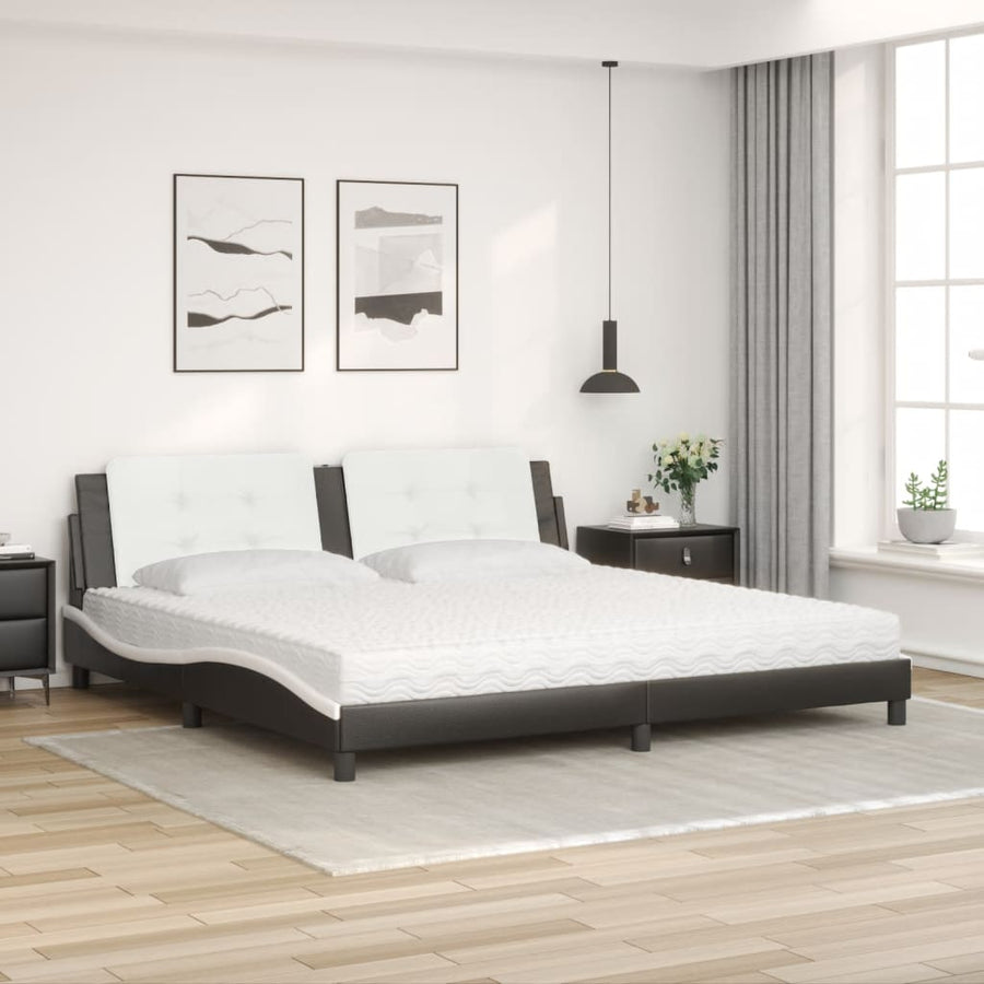 Bed Met Matras Kunstleer 200 x 200 cm Zwart en wit