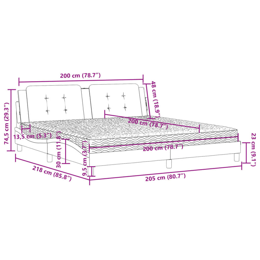 Bed Met Matras Kunstleer 200 x 200 cm Zwart en wit