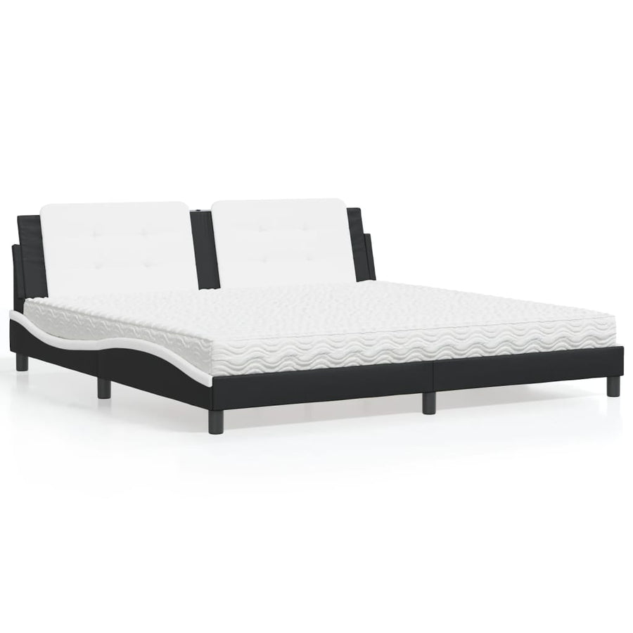 Bed Met Matras Kunstleer 200 x 200 cm Zwart en wit