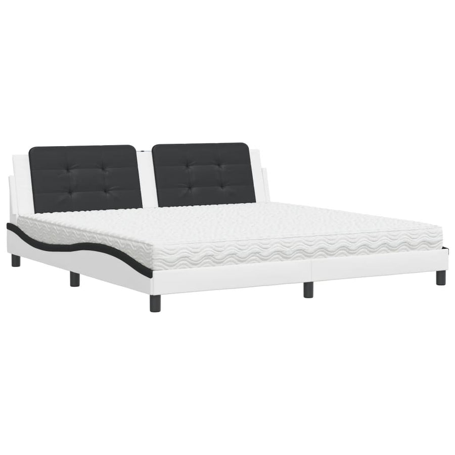 Bed met matras kunstleer wit en zwart 200x200 cm