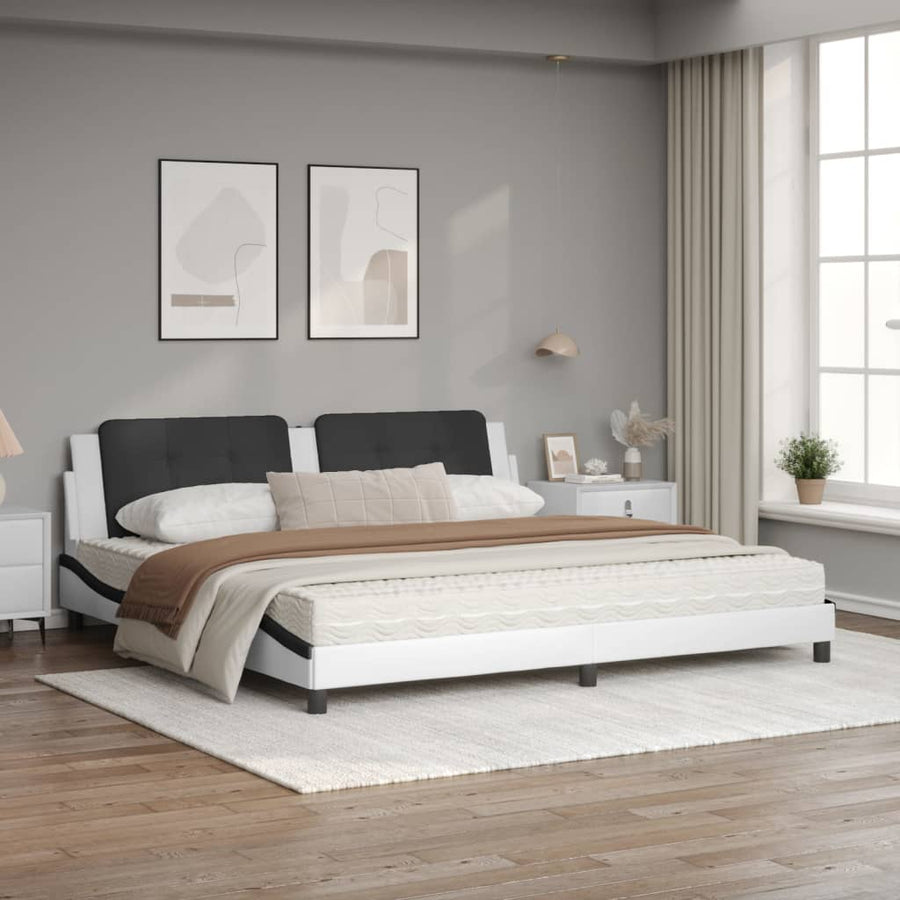 Bed met matras kunstleer wit en zwart 200x200 cm