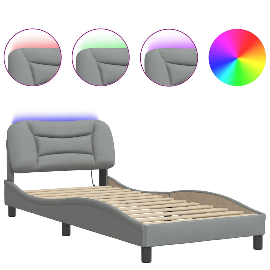 Bedframe Met Led-Verlichting Stof Lichtgrijs 80X200 Cm