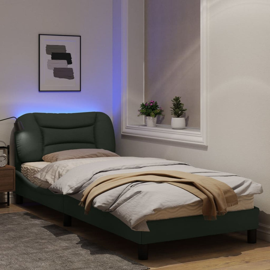 Bedframe Met Led-Verlichting Stof Donkergrijs 80X200 Cm Donkerbruin