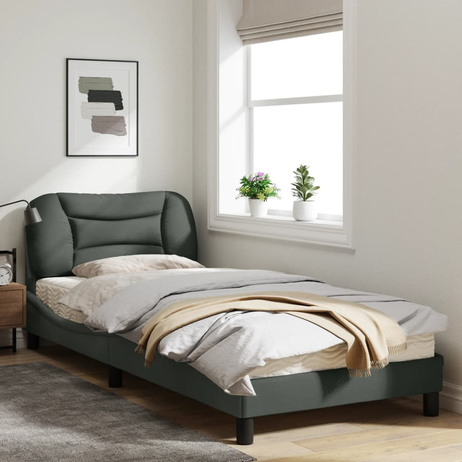 Bedframe Met Led-Verlichting Stof Donkergrijs 80X200 Cm Donkerbruin