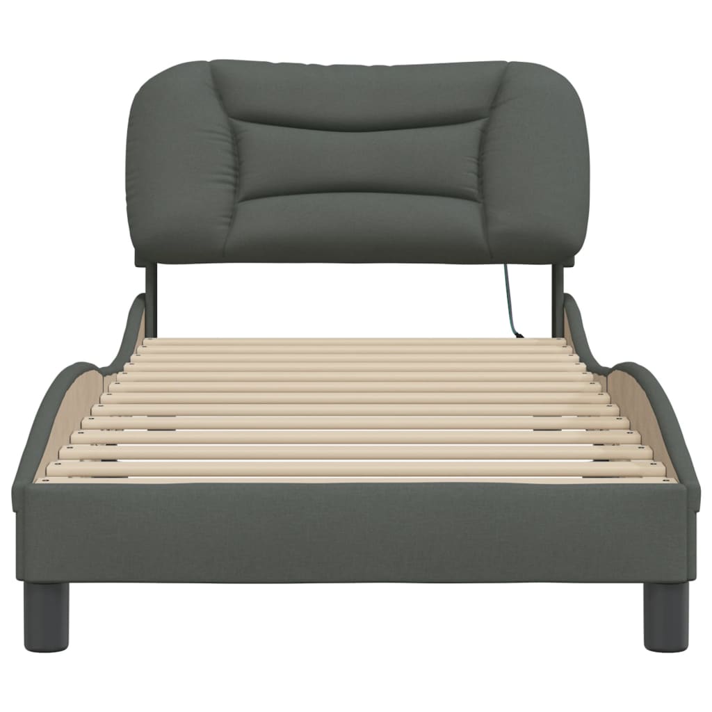 Bedframe Met Led-Verlichting Stof Donkergrijs 80X200 Cm Donkerbruin