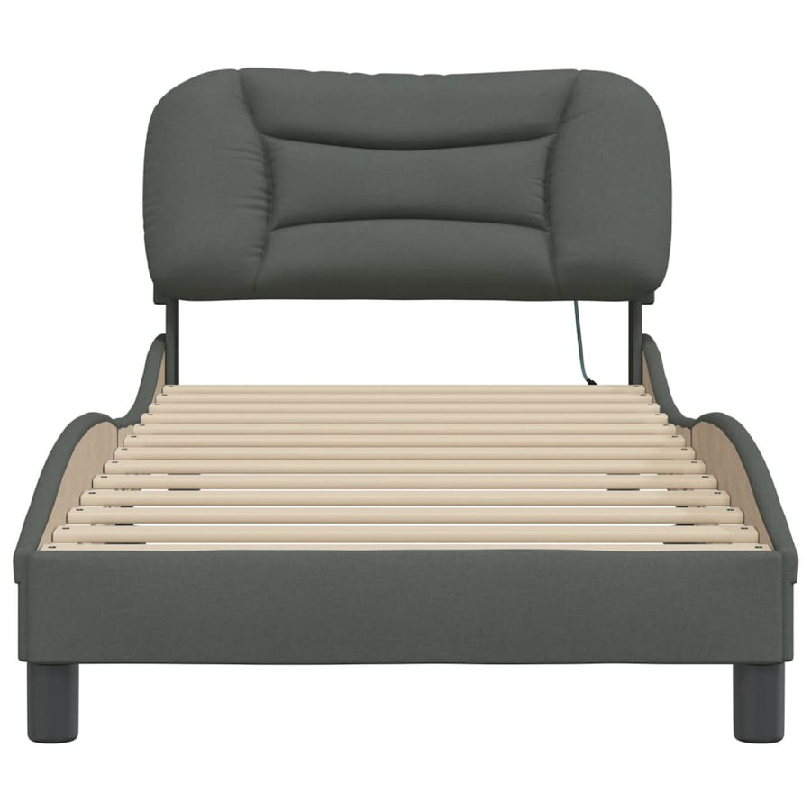 Bedframe Met Led-Verlichting Stof Donkergrijs 80X200 Cm Donkerbruin