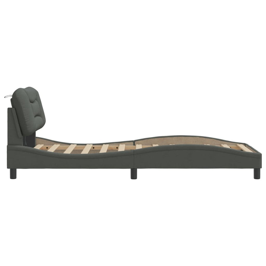 Bedframe Met Led-Verlichting Stof Donkergrijs 80X200 Cm Donkerbruin