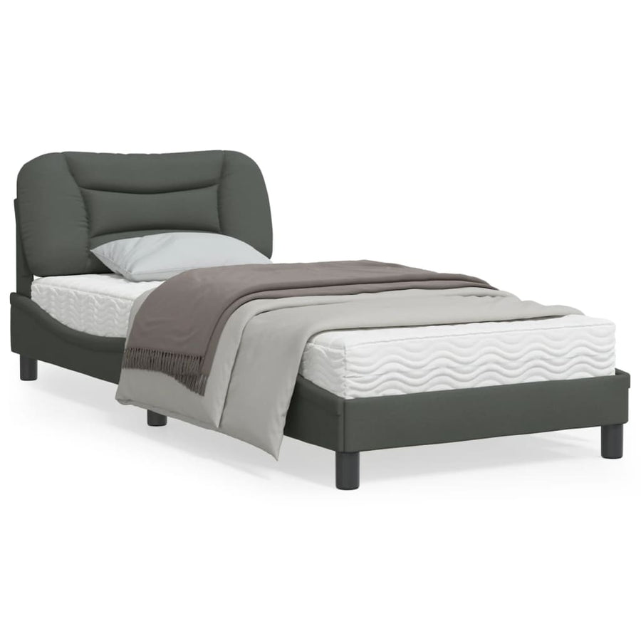 Bedframe Met Led-Verlichting Stof Donkergrijs 80X200 Cm Donkerbruin