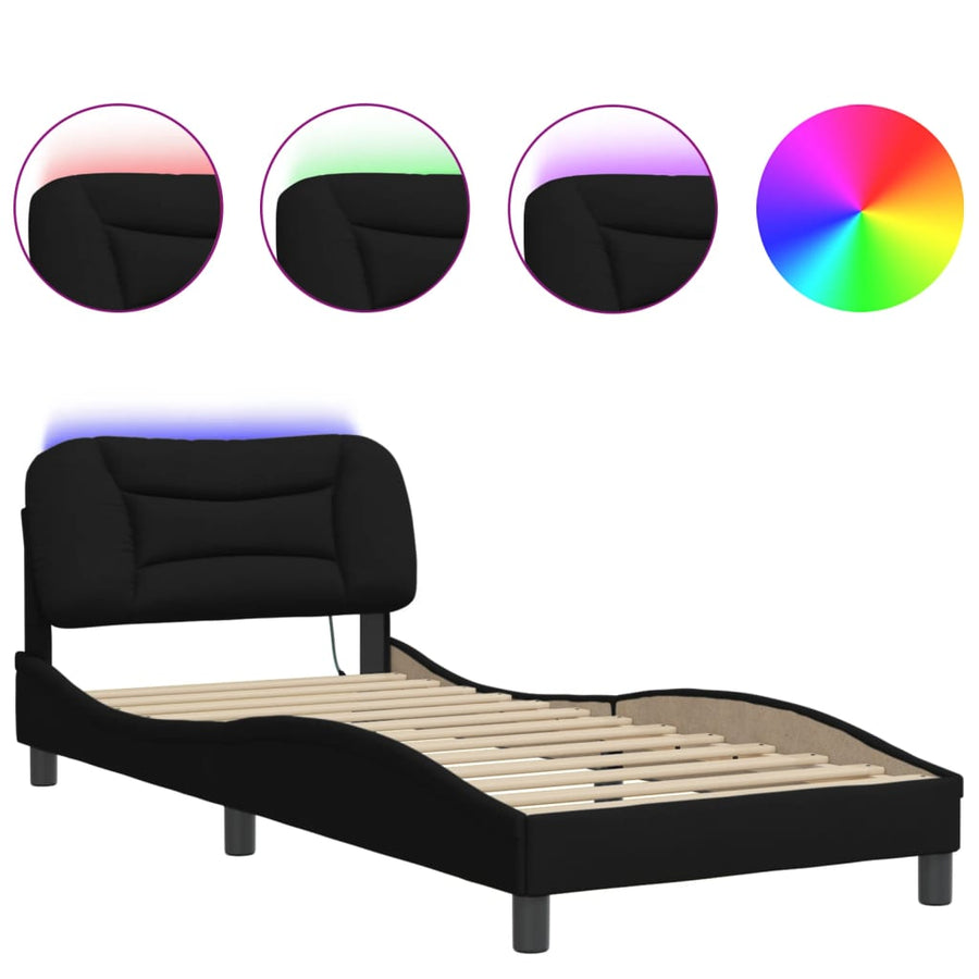 Bedframe Met Led-Verlichting Stof Zwart 80X200 Cm Donkerbruin