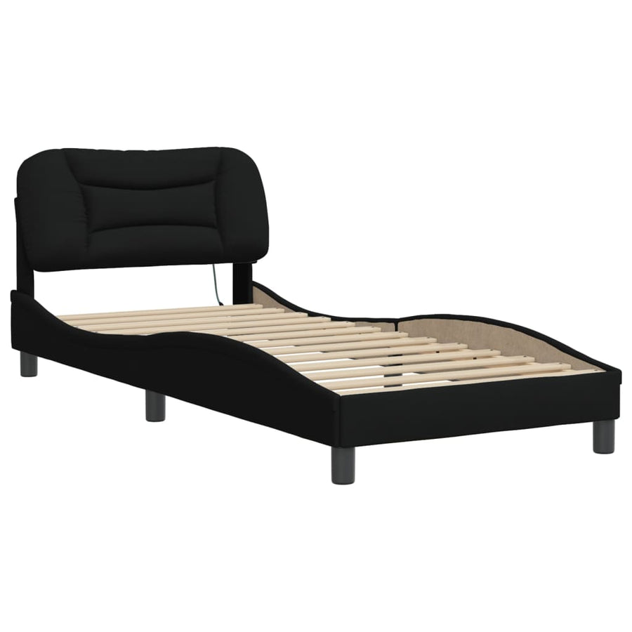 Bedframe Met Led-Verlichting Stof Zwart 80X200 Cm Donkerbruin