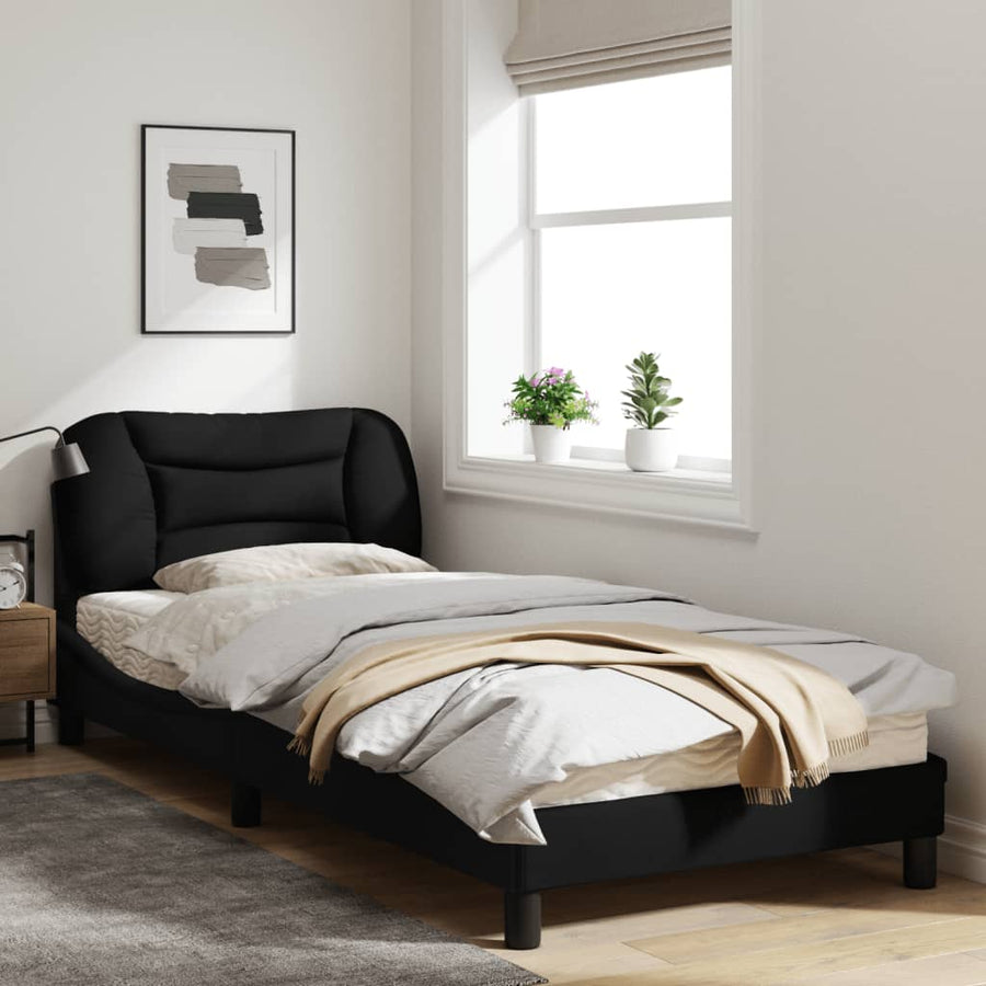 Bedframe Met Led-Verlichting Stof Zwart 80X200 Cm Donkerbruin
