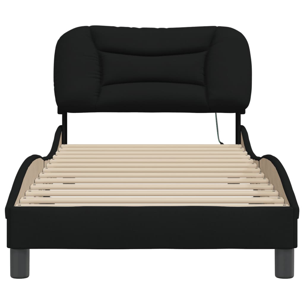 Bedframe Met Led-Verlichting Stof Zwart 80X200 Cm Donkerbruin