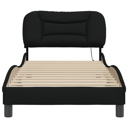 Bedframe Met Led-Verlichting Stof Zwart 80X200 Cm Donkerbruin
