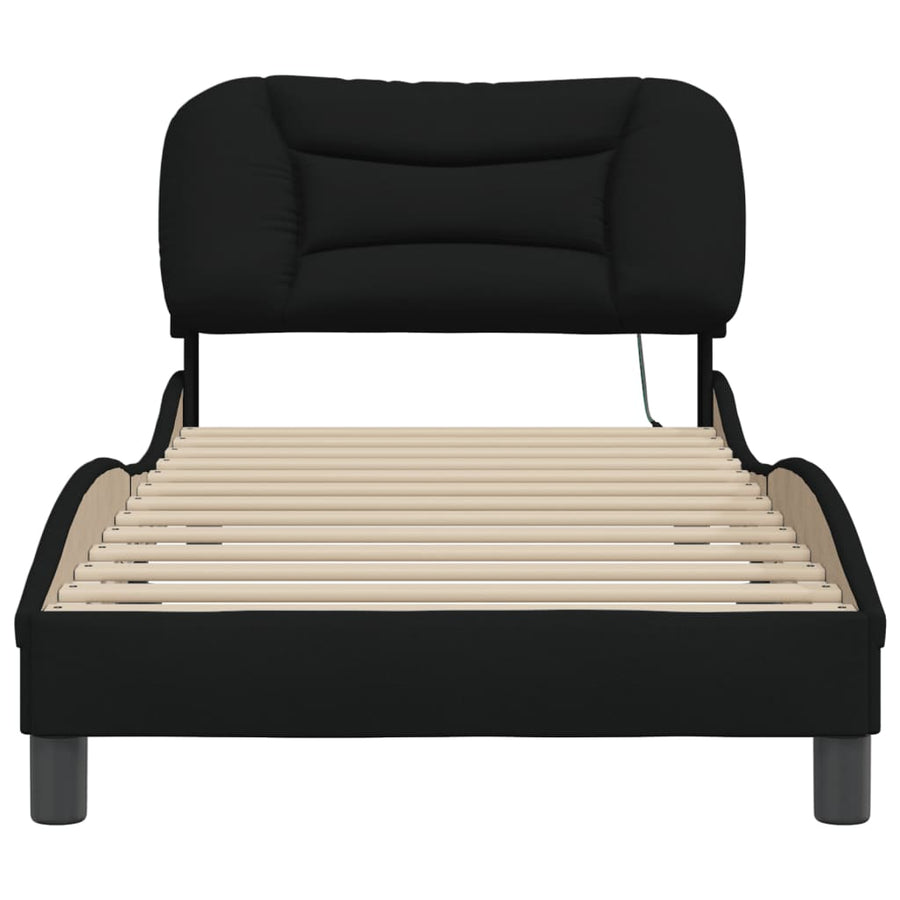 Bedframe Met Led-Verlichting Stof Zwart 80X200 Cm Donkerbruin