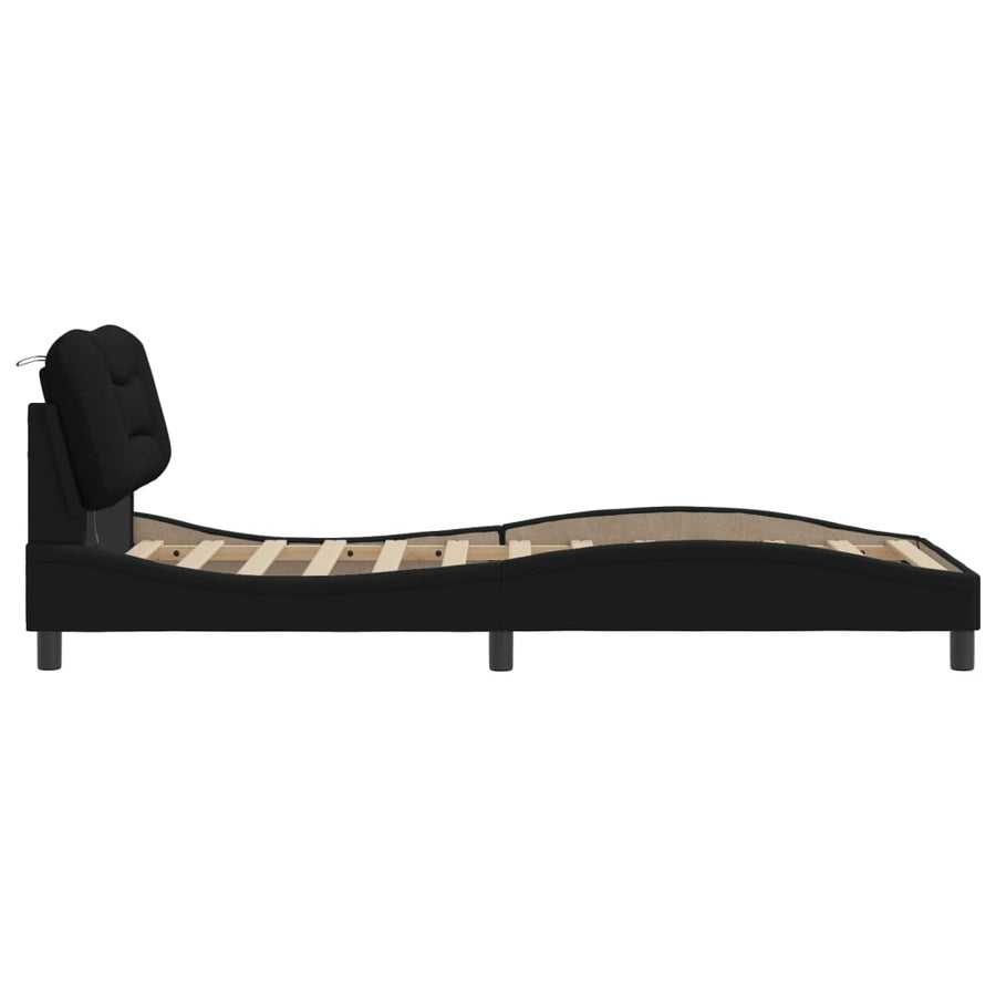 Bedframe Met Led-Verlichting Stof Zwart 80X200 Cm Donkerbruin