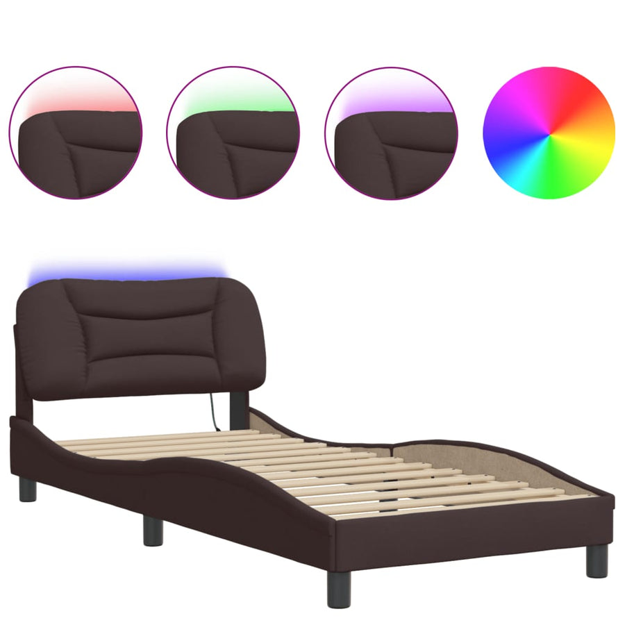 Bedframe Met Led-Verlichting Stof 80 x 200 cm Donkerbruin
