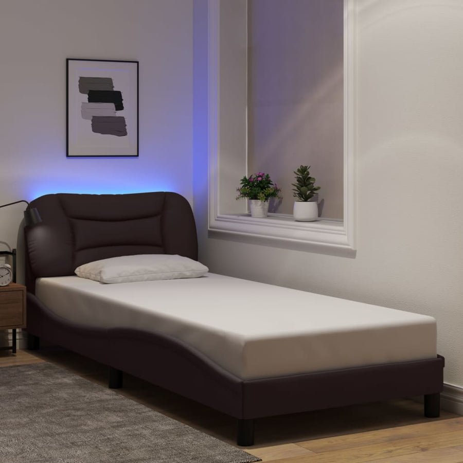 Bedframe Met Led-Verlichting Stof 80 x 200 cm Donkerbruin