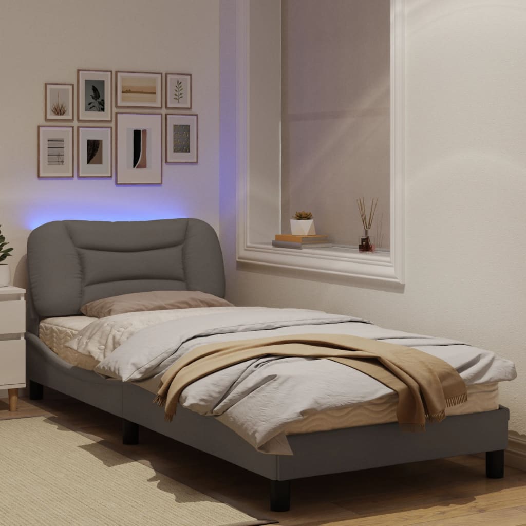 Bedframe Met Led-Verlichting Stof Taupe 80X200 Cm Donkerbruin