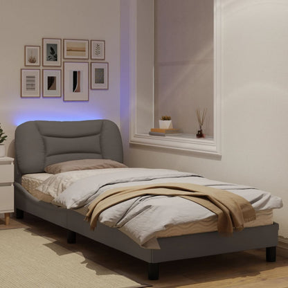 Bedframe Met Led-Verlichting Stof Taupe 80X200 Cm Donkerbruin