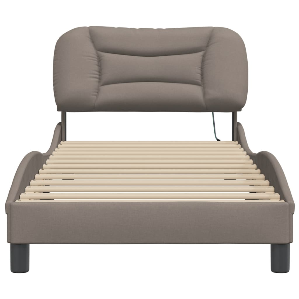 Bedframe Met Led-Verlichting Stof Taupe 80X200 Cm Donkerbruin