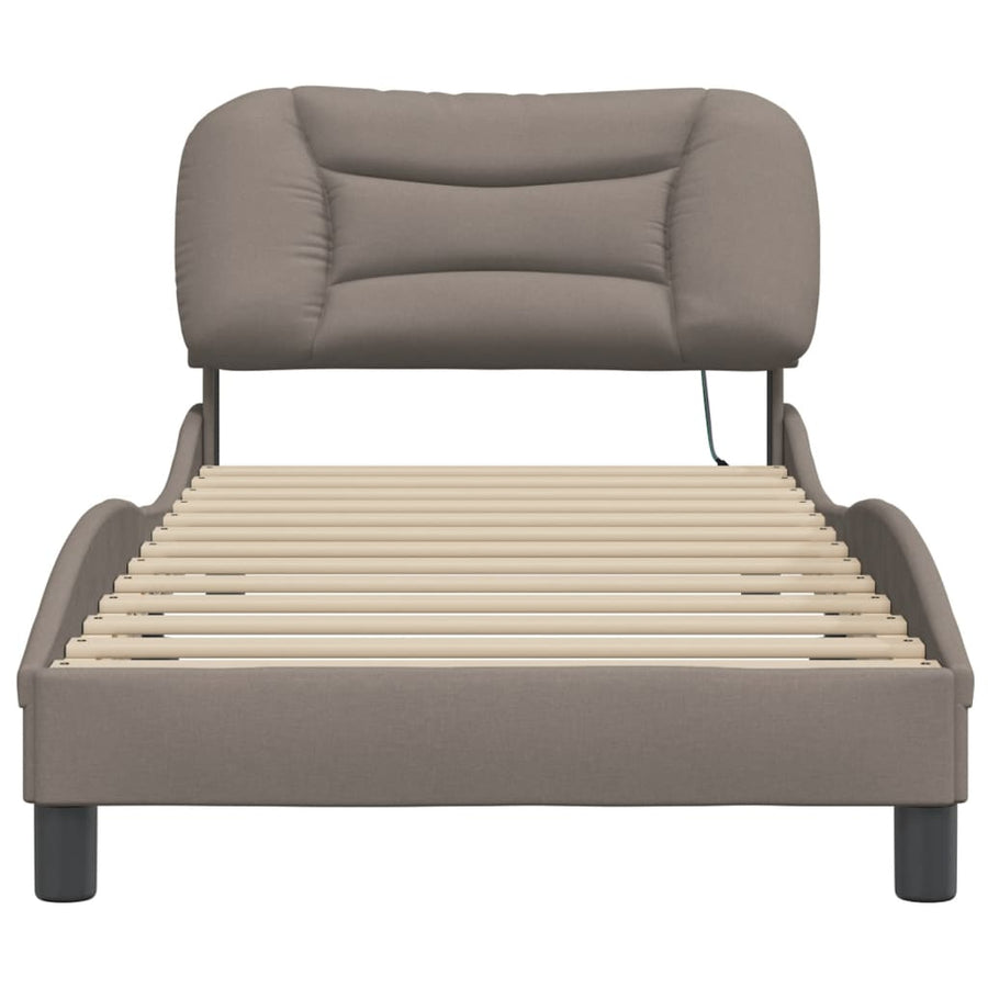 Bedframe Met Led-Verlichting Stof Taupe 80X200 Cm Donkerbruin