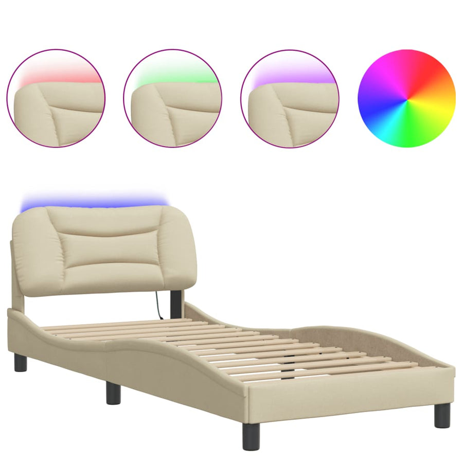 Bedframe Met Led-Verlichting Stof Crèmekleurig 80X200 Cm
