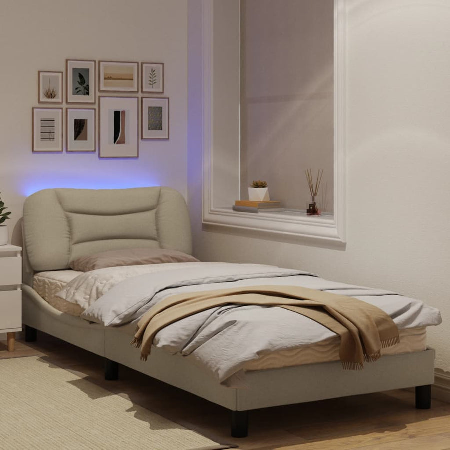 Bedframe Met Led-Verlichting Stof Crèmekleurig 80X200 Cm