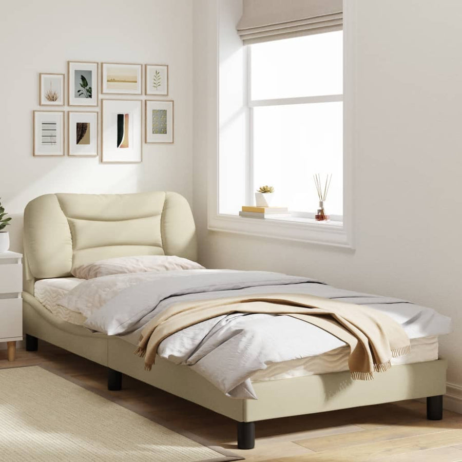 Bedframe Met Led-Verlichting Stof Crèmekleurig 80X200 Cm