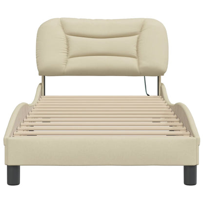 Bedframe Met Led-Verlichting Stof Crèmekleurig 80X200 Cm