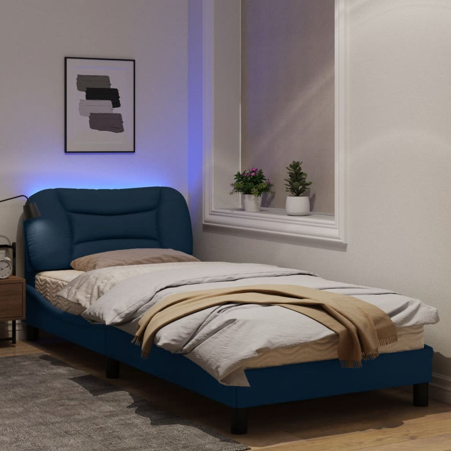 Bedframe Met Led-Verlichting Stof Blauw 80X200 Cm Donkerbruin