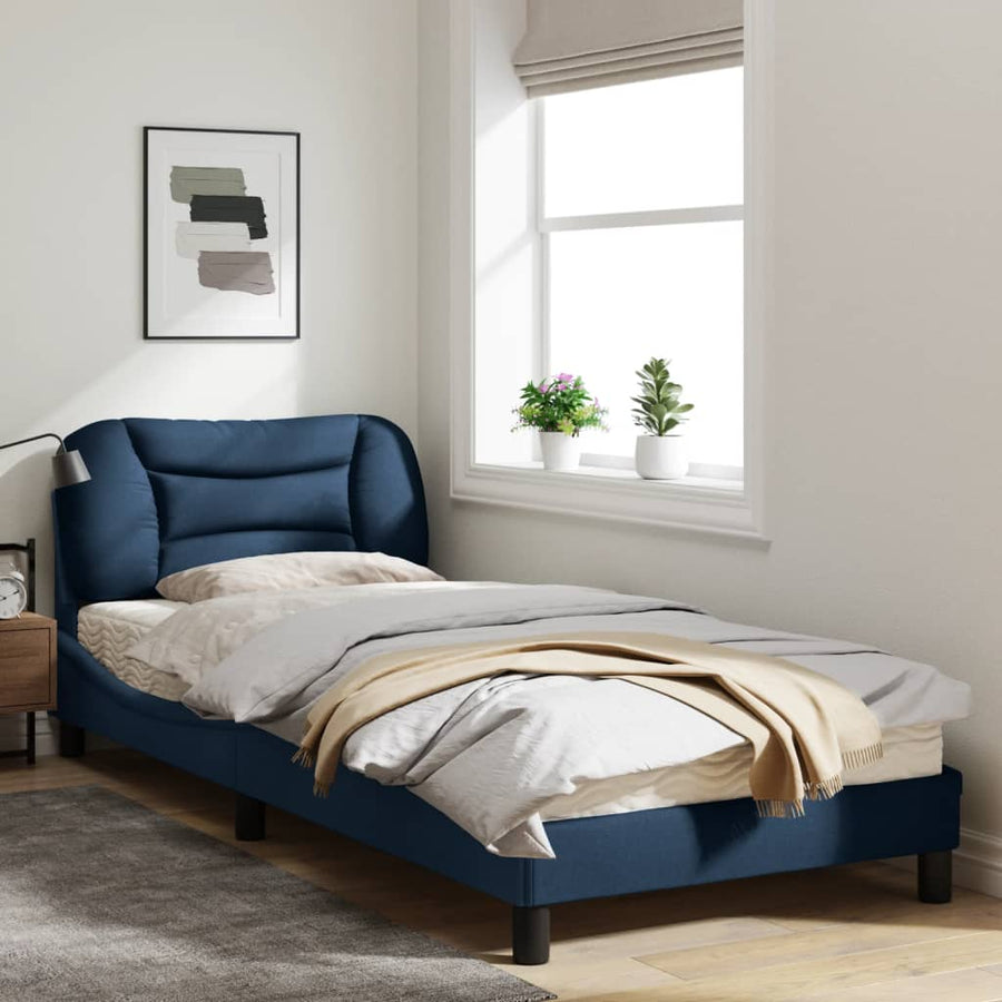 Bedframe Met Led-Verlichting Stof Blauw 80X200 Cm Donkerbruin