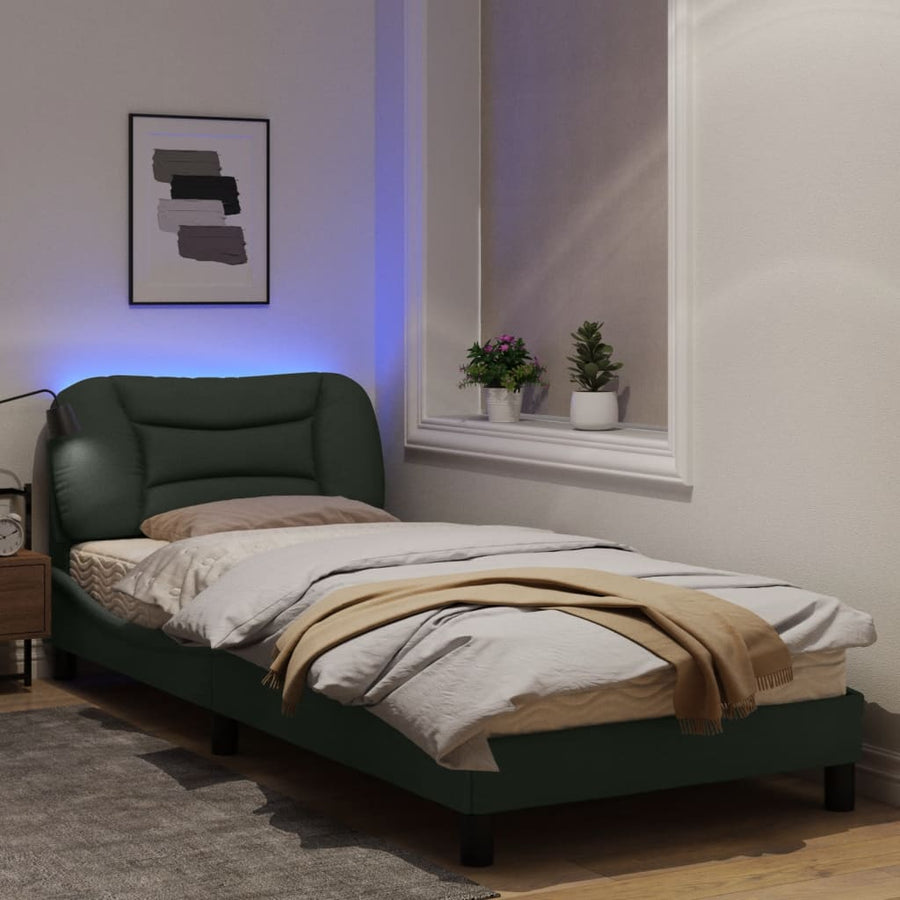 Bedframe Met Led-Verlichting Stof Donkergrijs 90X190 Cm