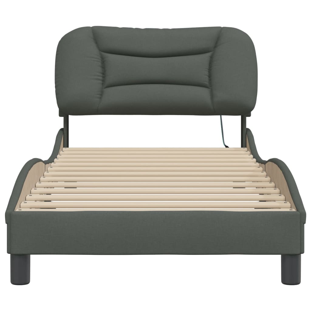 Bedframe Met Led-Verlichting Stof Donkergrijs 90X190 Cm