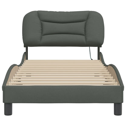 Bedframe Met Led-Verlichting Stof Donkergrijs 90X190 Cm