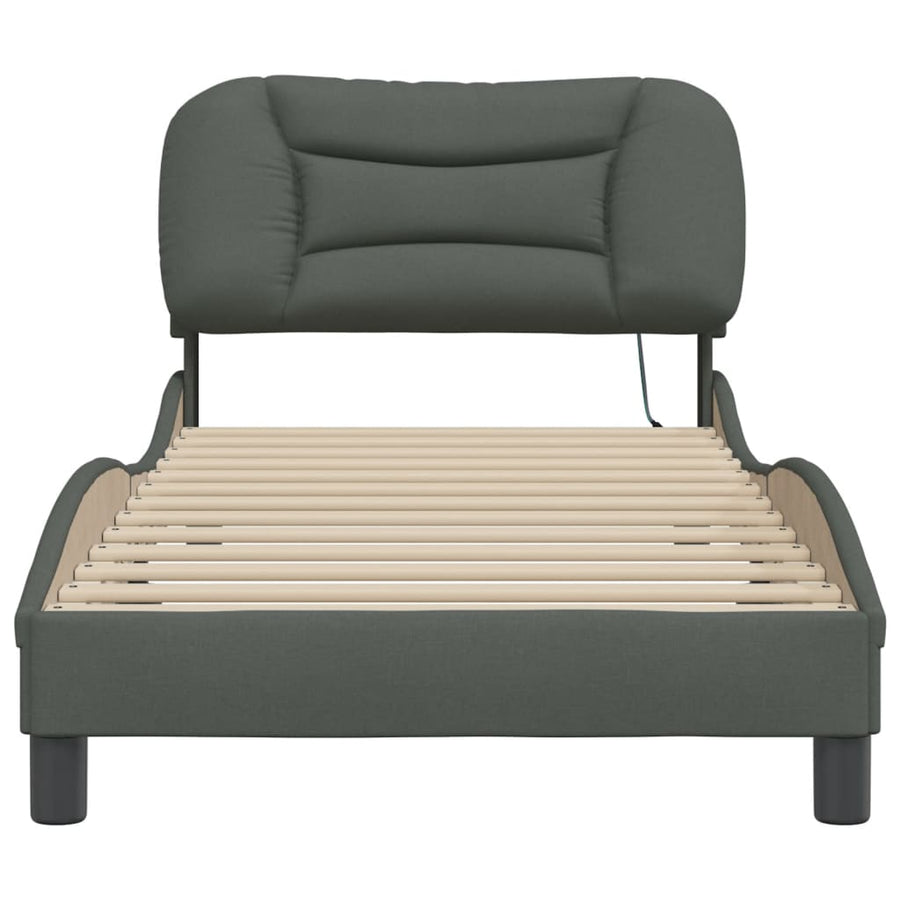 Bedframe Met Led-Verlichting Stof Donkergrijs 90X190 Cm