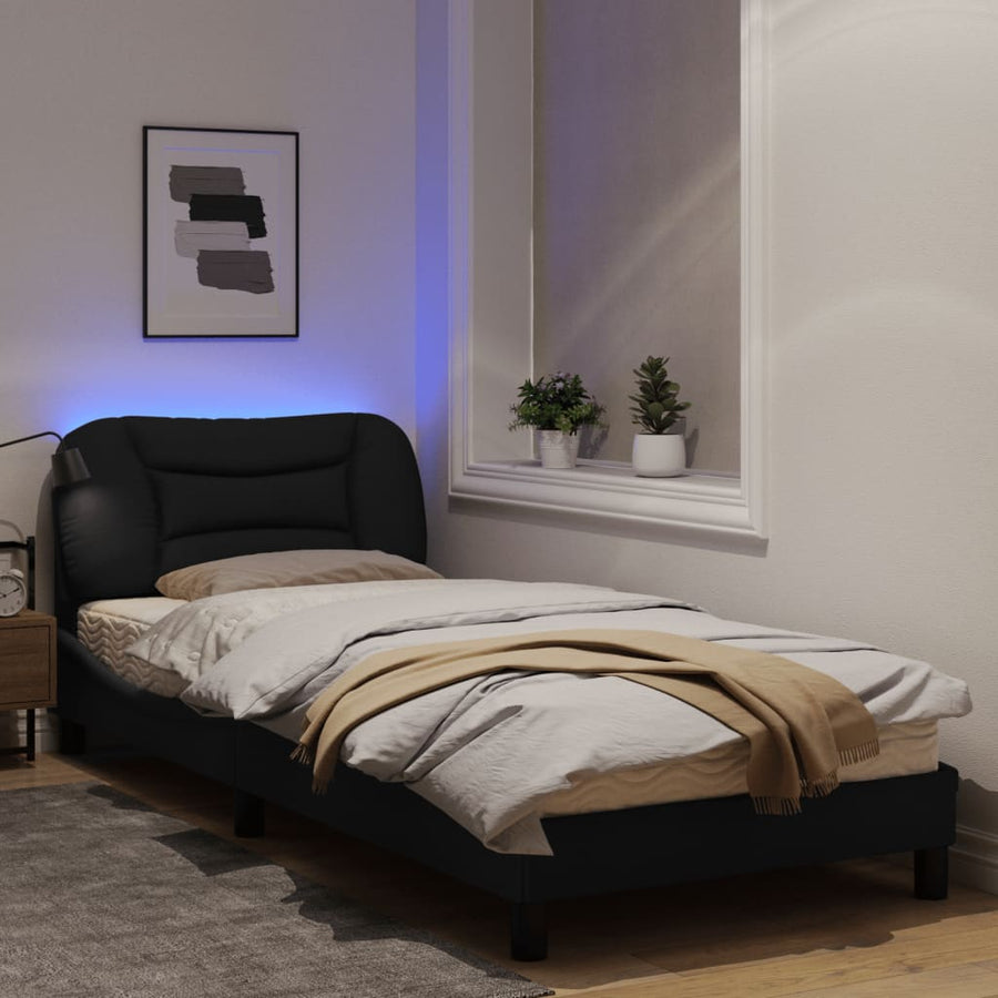 Bedframe Met Led-Verlichting Stof Zwart 90X190 Cm
