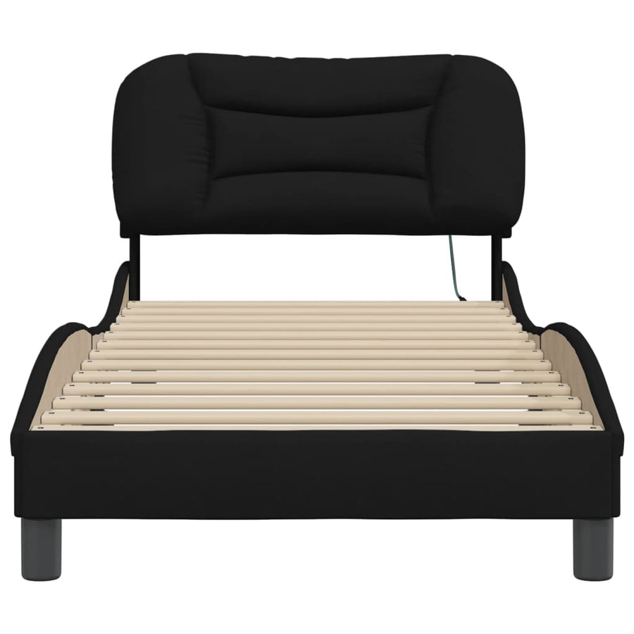Bedframe Met Led-Verlichting Stof Zwart 90X190 Cm