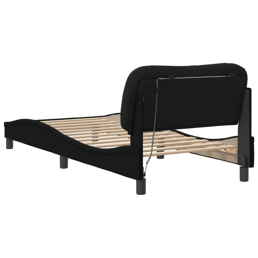 Bedframe Met Led-Verlichting Stof Zwart 90X190 Cm